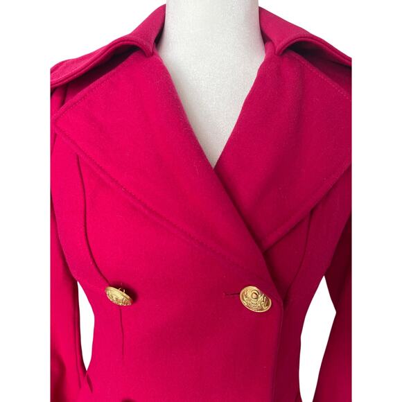 Guess Hot Pink Wool Peacoat Women's Size XS Tailored Fit and Flare Flounce *read - Picture 6 of 14